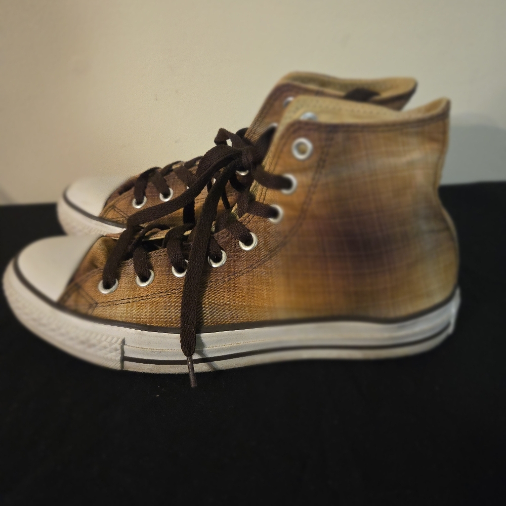 Converse Size 6.5 Chucks Tartan Frames Taylor All Star 112424 Braun - Picture 6 of 11